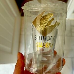 Birthday Queen shot glass and tiny crown hair clip